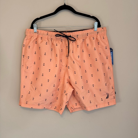 Nautica Mens Elastic Waist Quick Dry Peach Anchor Swim Trunks Shorts Size XL NWT - Picture 1 of 9